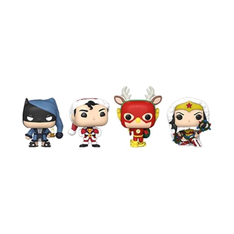 Bobbleheads Funko Funko Pocket POP! DC Holiday - Superman - Tree Holiday Box 4 Pieces - DC Comics - Keychain Novelty Keyring - Collectable Mini Figure - Stocking Filler - Gift Idea - Official Merchandise Multicolor