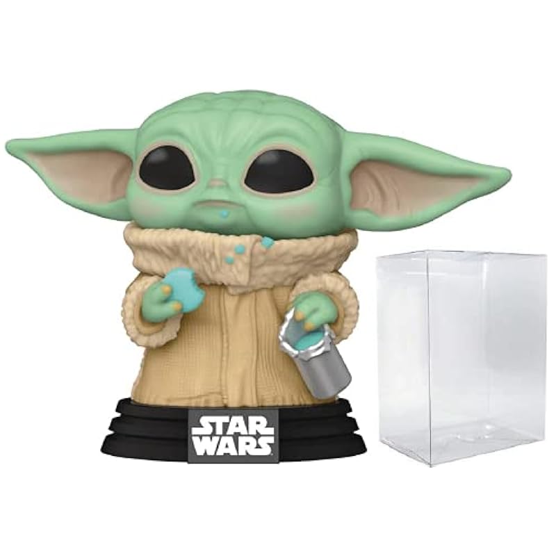 POP Star Wars: The Mandalorian - Grogu with Cookie [The Child] Funko Pop! Vinyl Figure (Bundled with Compatible Pop Box Protector Case), Multied, 3.75 inches Action Figures Funko