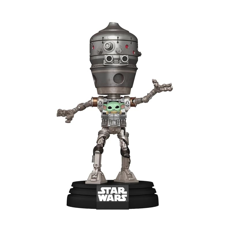 Bobbleheads Funko Funko Pop! Star Wars: The Mandalorian Lights and Sounds Deluxe IG-12 with Grogu, 6.75 inches