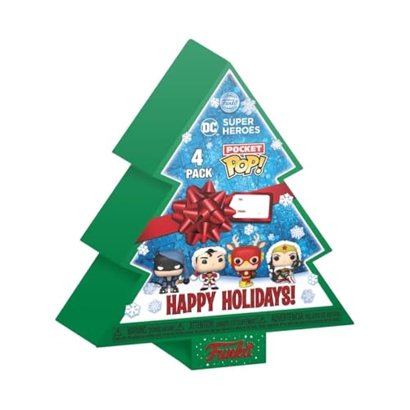 Bobbleheads Funko Funko Pocket POP! DC Holiday - Superman - Tree Holiday Box 4 Pieces - DC Comics - Keychain Novelty Keyring - Collectable Mini Figure - Stocking Filler - Gift Idea - Official Merchandise Multicolor