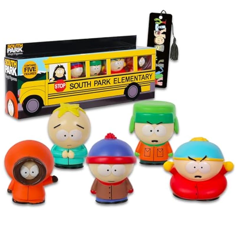 South Park Mini Figures 5 Pack - Bundle with 5 South Park Cupcake Topper Figurines Including Cartman, Stan, Kenny, and More Plus Bookmark | South Park Party Supplies Set Multi-Item Party Favor Packs Funko
