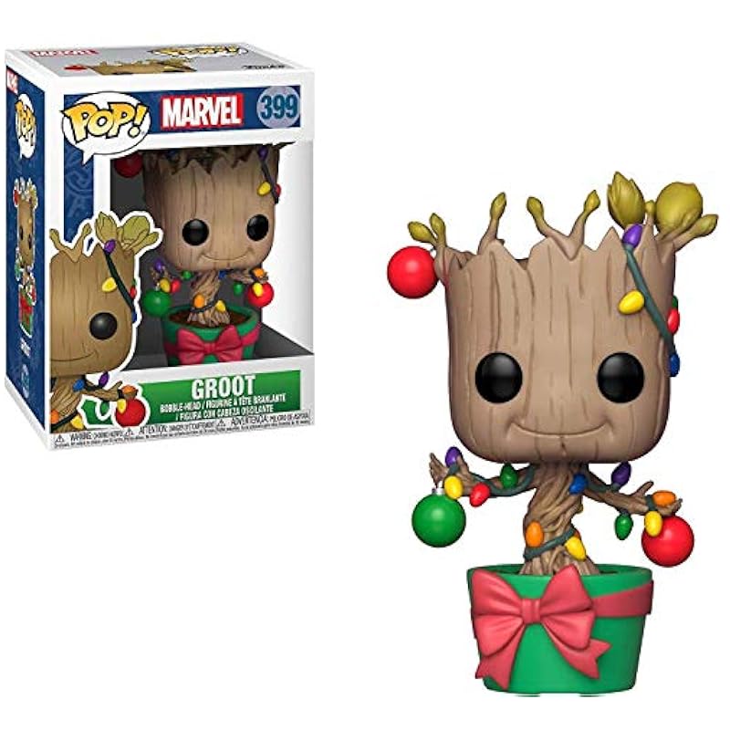 POP Marvel: Holiday - Dancing Groot with Lights & Ornaments Funko Pop Vinyl Figure (Bundled with Compatible Pop Box Protector Case), Multied, 3.75 inches Bobbleheads Funko