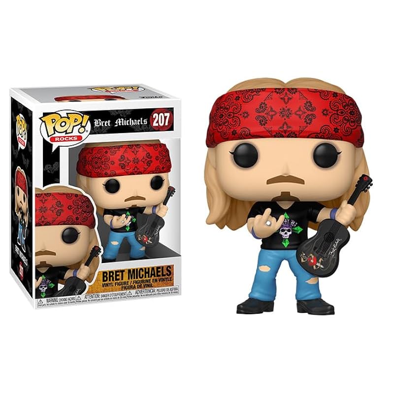 Bobbleheads Funko Funko Bret Michaels + Pop Protector: Pop! Rocks Vinyl Figure (Gift Set Bundled with ToyBop Brand Box Protector Collector Case) (with Bandana and Guitar #207/52929) With Banda