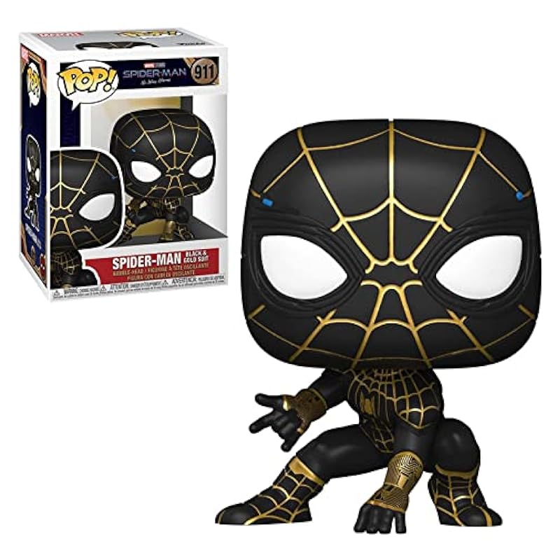 Spider-Man POP Marvel No Way Home - Spiderman in Black and Gold Suit Funko Pop! Vinyl Figure (Bundled with Compatible Pop Box Protector Case), Multi, 3.75 inches Bobbleheads Funko