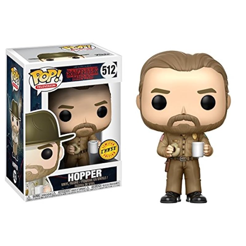 POP [Stranger Things - Chief Hopper with Donut Limited Edition Chase Funko Vinyl Figure (Bundled with Compatible Box Protector Case), Multi, 3.75 inches Funko Action Figures