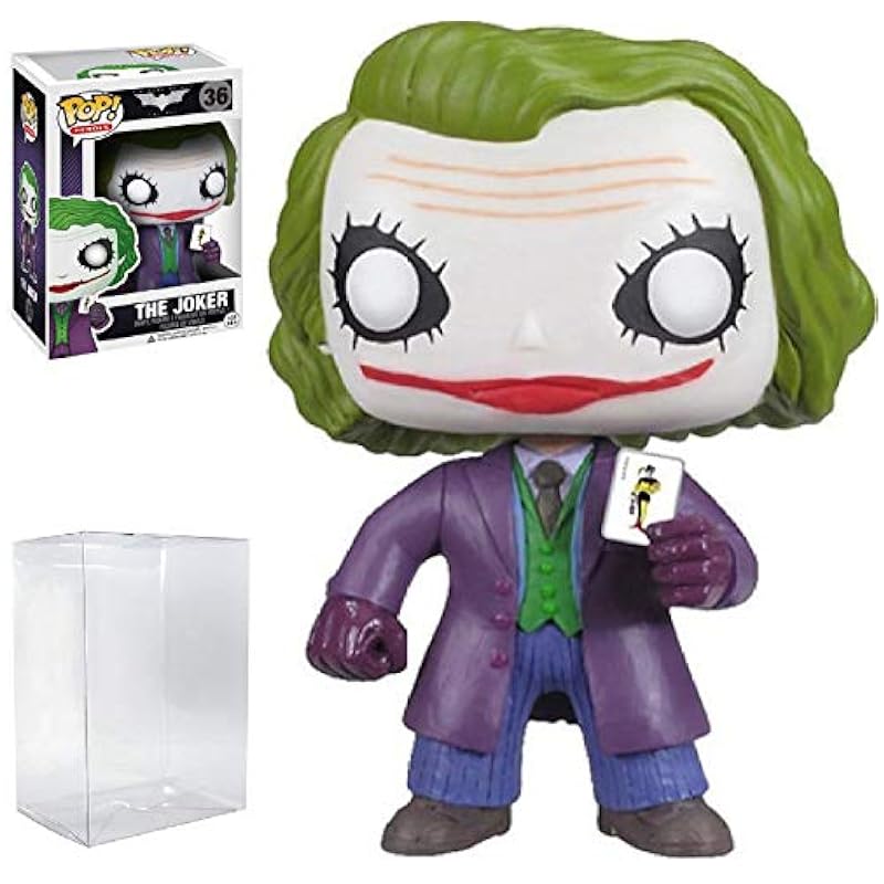 Bobbleheads Funko POP DC Heroes: Batman The Dark Knight Movie - The Joker Funko Vinyl Figure (Bundled with Compatible Box Protector Case), Multied, 3.75 inches