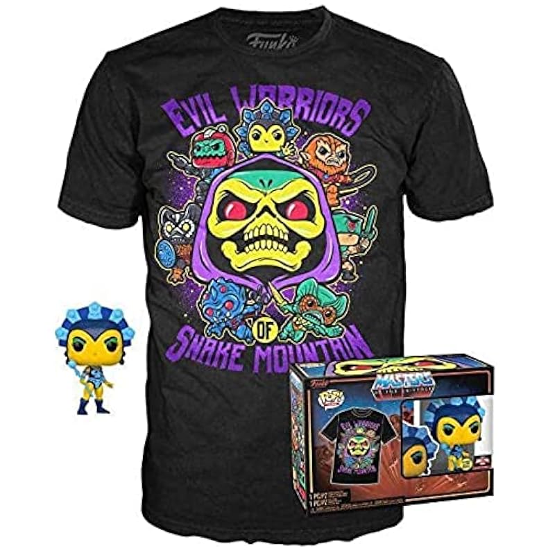 Bobbleheads Funko Funko Pop! & Tee: Motu - Evil Lyn - Glow in The Dark - Large - (L) - Masters of The Universe - T-Shirt - Clothes with Collectable Vinyl Figure - Gift Idea - Toys and Short Sleeve Top for Adults Men