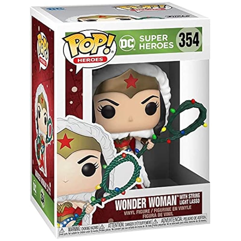 Funko POP DC Holiday - Wonder Woman with String Light Lasso Pop! Vinyl Figure (Bundled with Compatible Pop Box Protector Case), Multied, 3.75 inches Funko Bobbleheads