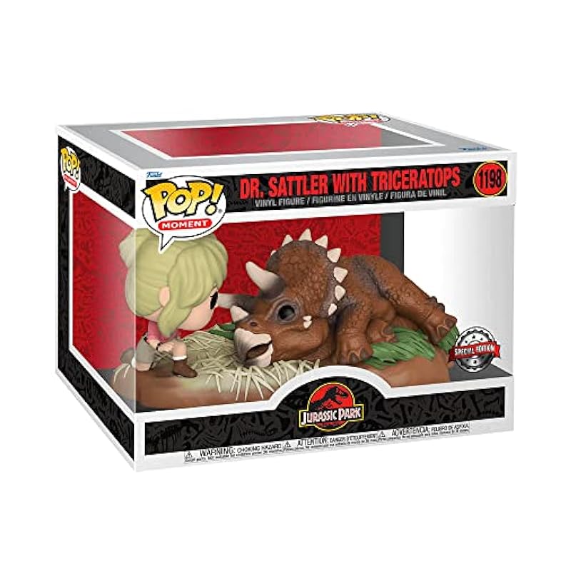 Funko Dr. Sattler Funko Jurassic Park POP! Moment Vinyl Figurine with Triceratops Special Edition 9 cm Statues