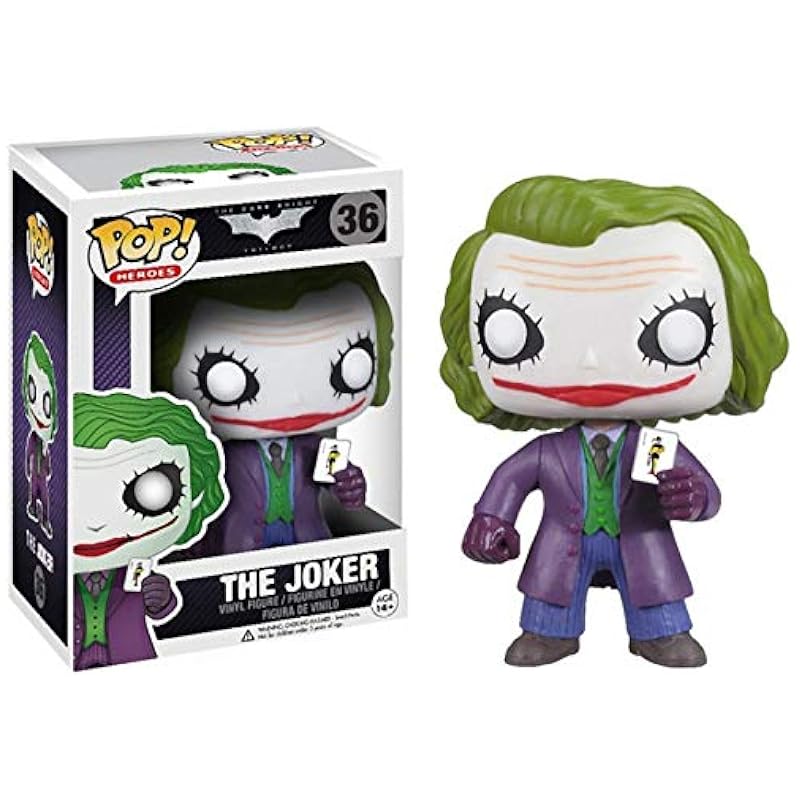Bobbleheads Funko POP DC Heroes: Batman The Dark Knight Movie - The Joker Funko Vinyl Figure (Bundled with Compatible Box Protector Case), Multied, 3.75 inches