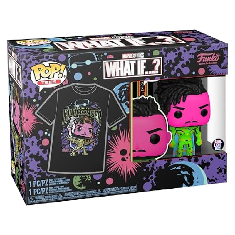 Funko Bobbleheads Funko Pop! & Tee: What If - Killmonger - Medium - Anything Goes - T-Shirt - Clothes with Collectable Vinyl Figure - Gift Idea - Toys and Short Sleeve Top for Adults Uni Men and Women